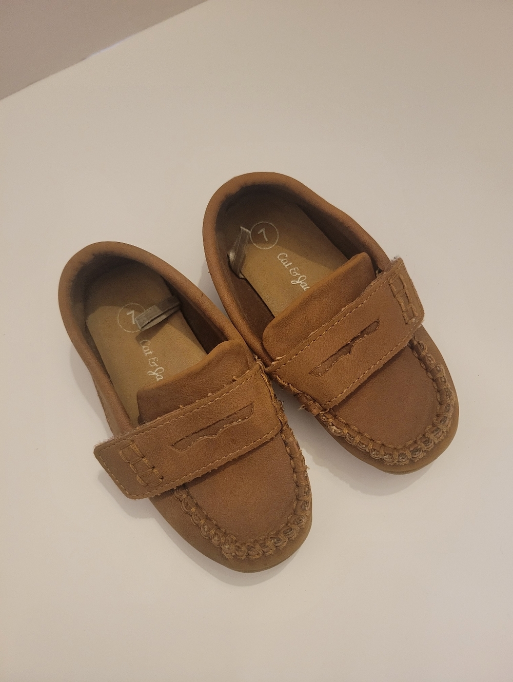 Cat & Jack Tan Brown Moccasin Loafers with Hook-and-Loop Strap